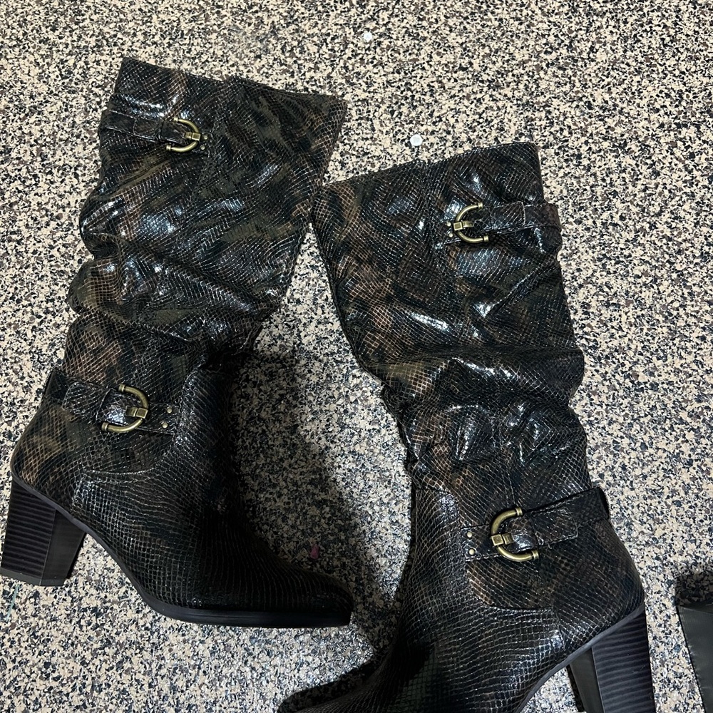 Black Textured Knee-High Boots